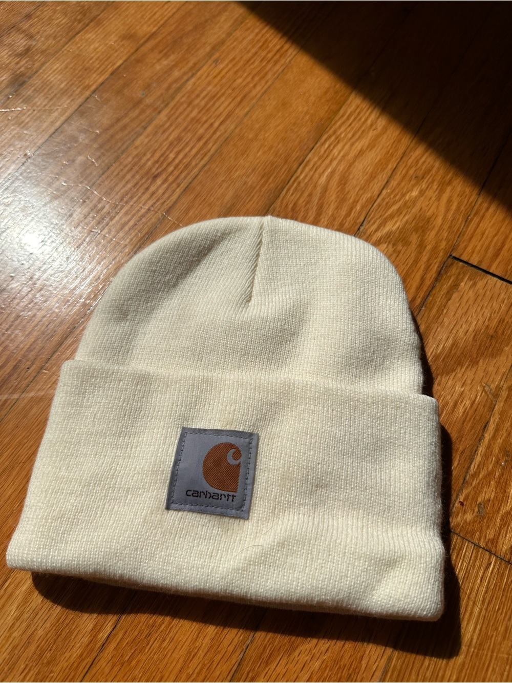 Carhartt Cream Knit Cuffed Beanie with Logo Patch